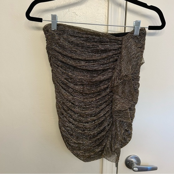 NWT Zara Gold Lame High Waisted Skort Size Medium Metallic Built in Shorts - Picture 1 of 9